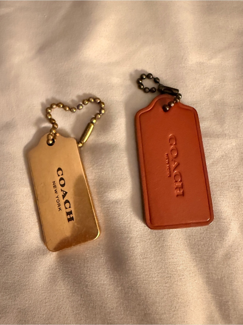 Coach Gold Metal and Brown Leather Bag Tag Duo